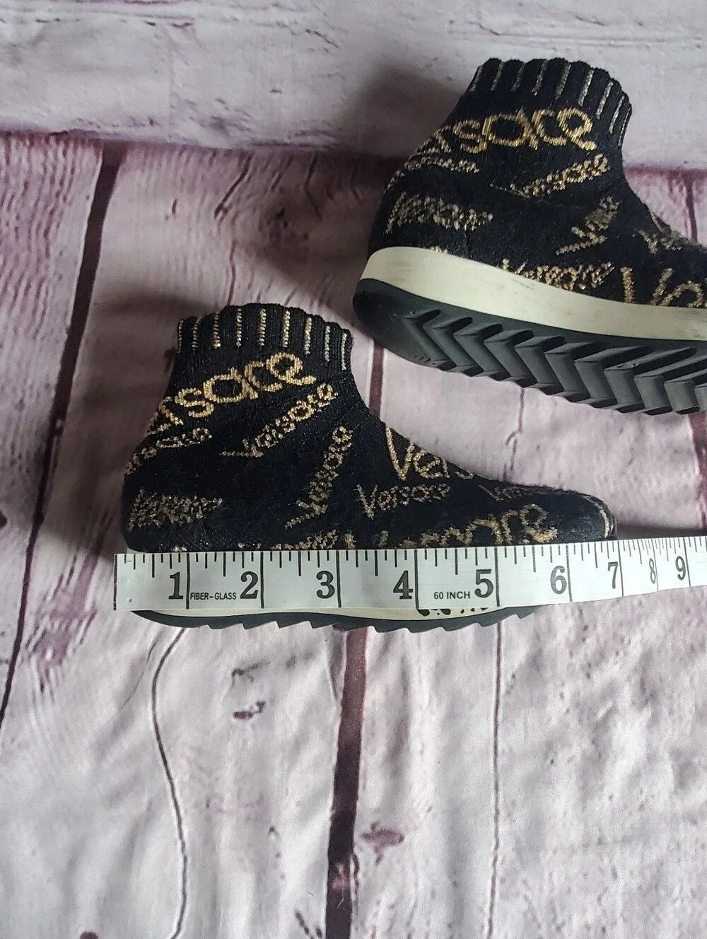 Versace Toddler Sneakers Shoes Sz 26 Sock-fit Knit Slip-on Ankle Black & Golden